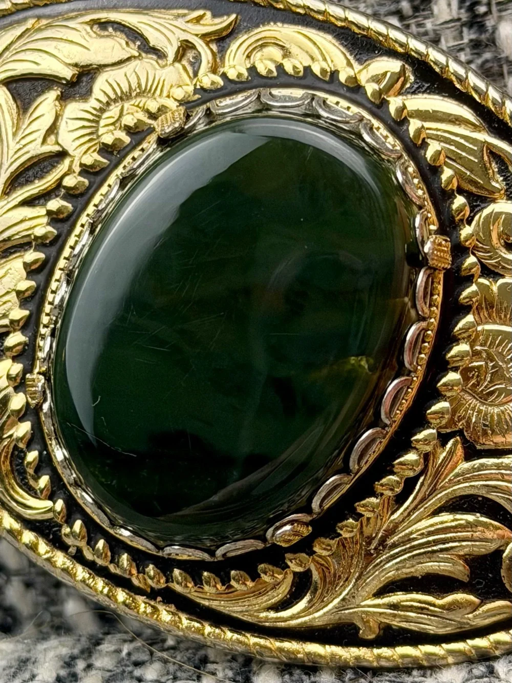 Western Belt Buckle Lot Faux Stone Cabochon Green Tiger Eye Look 2pc